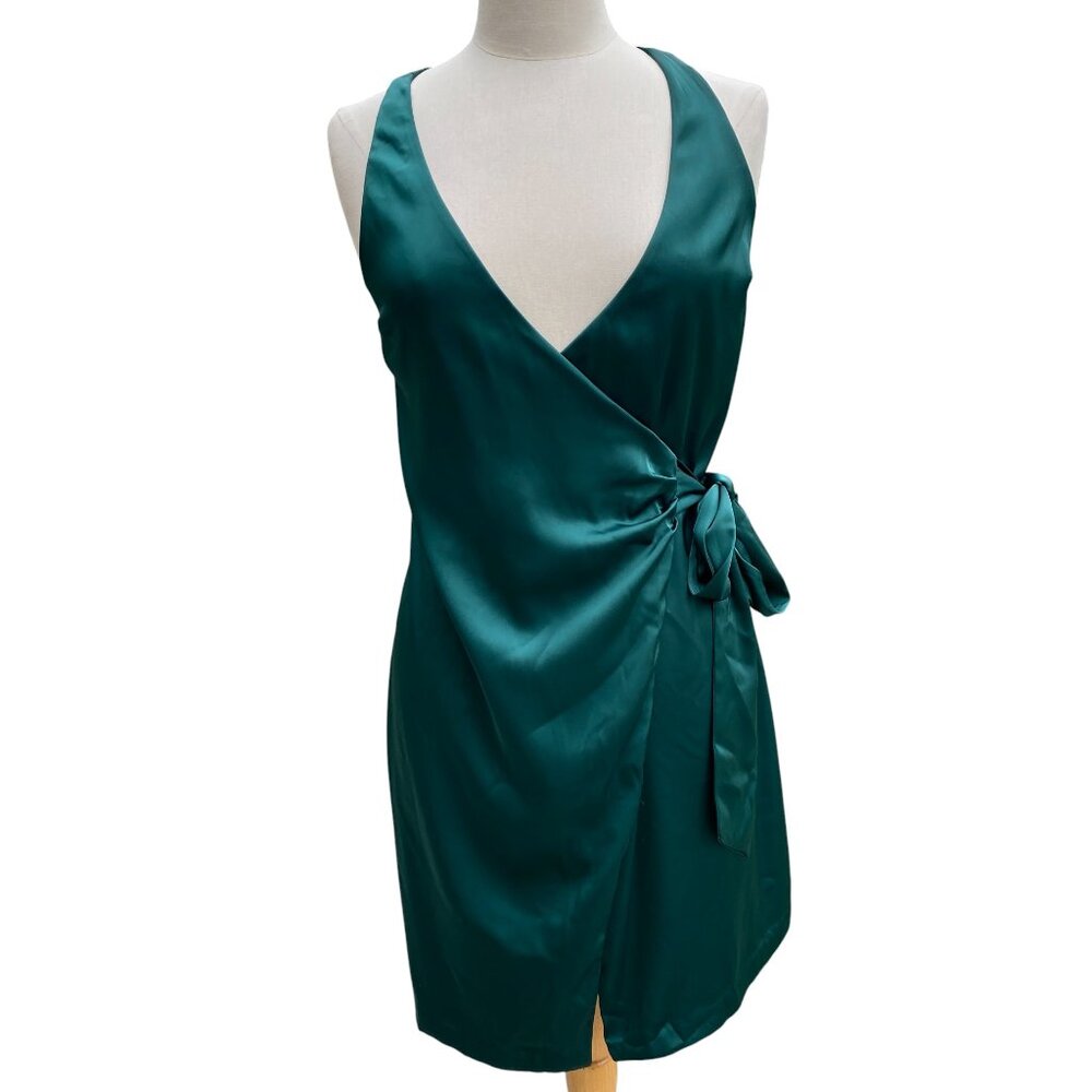 Gap Satin Wrap Halter Emerald Green Cocktail Dress Mini Side Tie Party Y2K-XSP